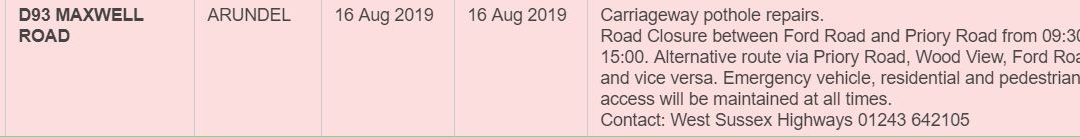 ROAD CLOSURE – MAXWELL ROAD
